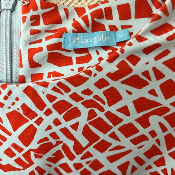 J. McLaughlin Orange Blue Patterned 3/4 Sleeve Stretch Sleeve Women's Dress - M - Picture 3 of 10